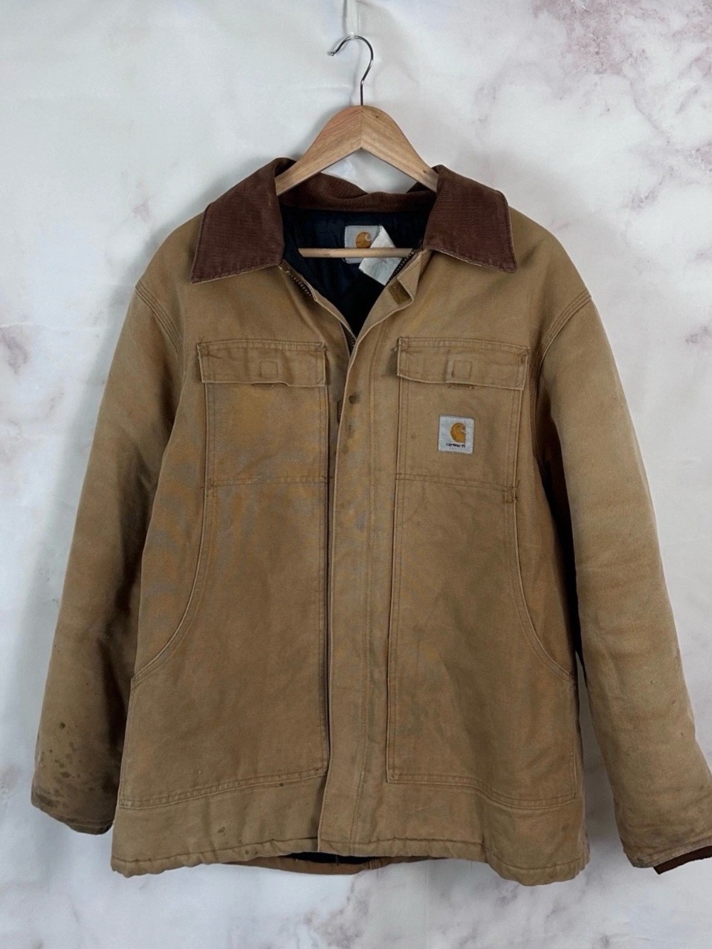 Vintage Carhartt Tan Duck Chore Coat Size XXL Canvas Hunting Work Jacket Quilted